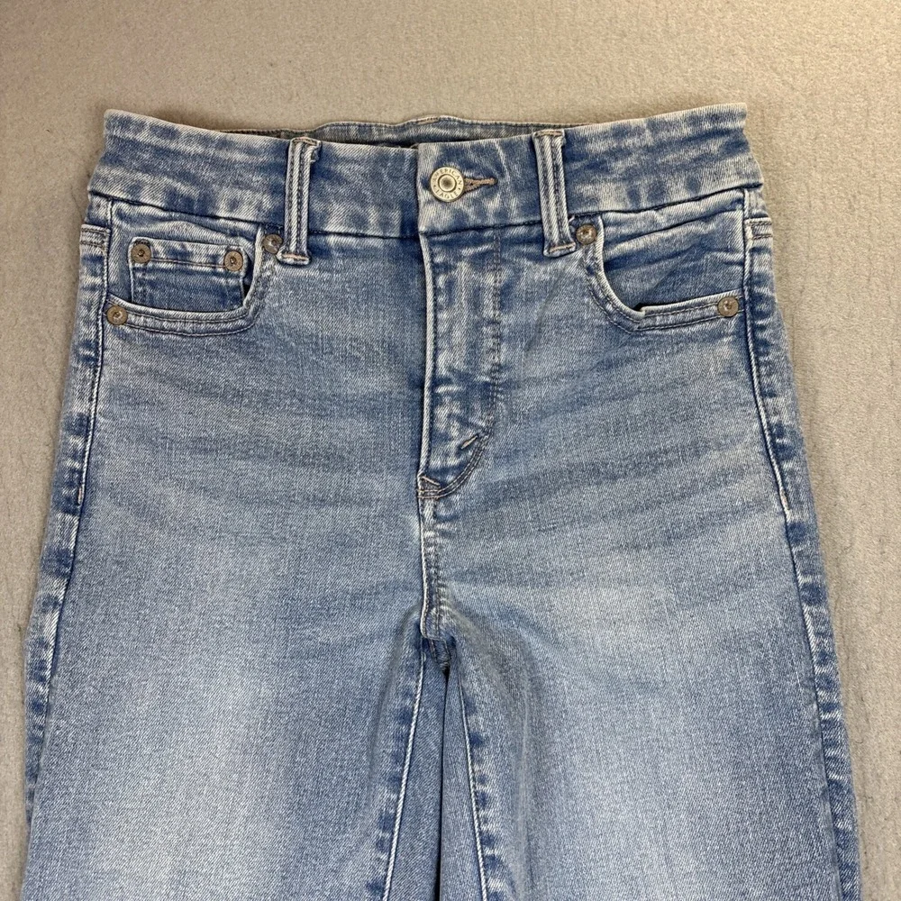 American‎ Eagle Super Hi-Rise Flare Jeans Women 0 Blue Light Wash Stretch Denim